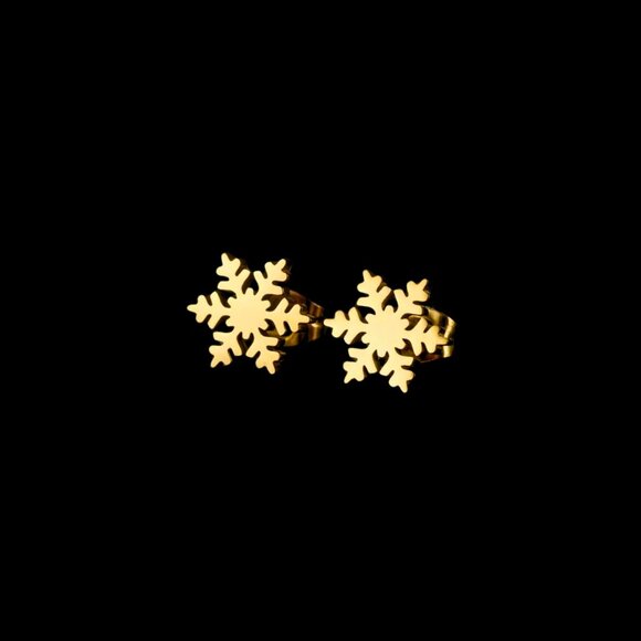 Mini Gold Snowflake Stud Earrings - 18k Gold Plated Surgical Stainless Steel - Picture 1 of 5